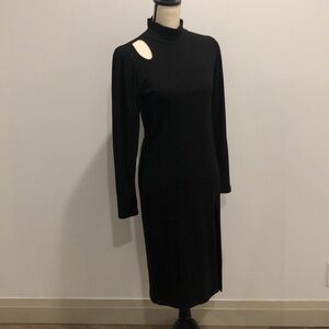 Milan kiss black front slit midi dress long sleeve womens M keyhole neck bodycon